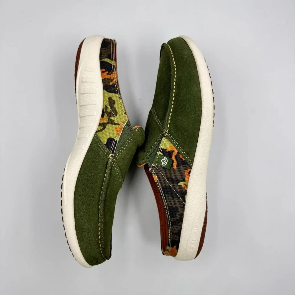Spenco TS Camo Womens 11B Green Suede Mule Slides Loafers Arch Support Camo